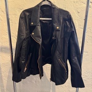 Blank NYC Black Leather Biker Jacket with Asymmetrical Zipper